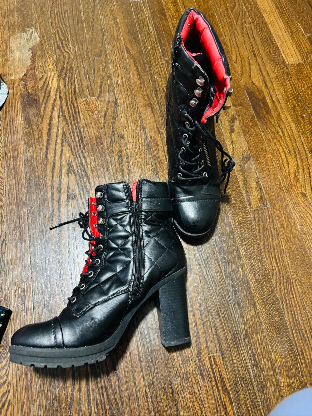 GUESS, Grazie Black Quilted Lace-Up High-Heel Boots, Size 10